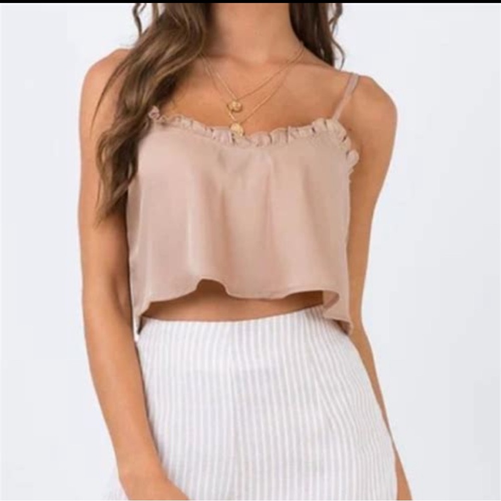 NWT Princess Polly Levi Ruffle Crop Top Beige Size‎ 4